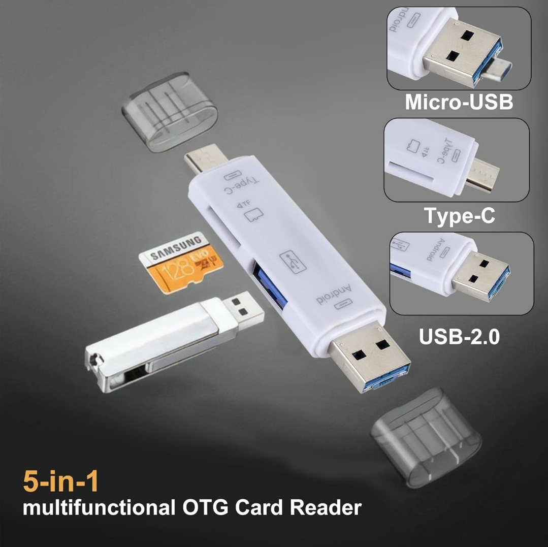 5 in 1 Multifunction USB A to Type C Card Reader Adapter "WHITE"