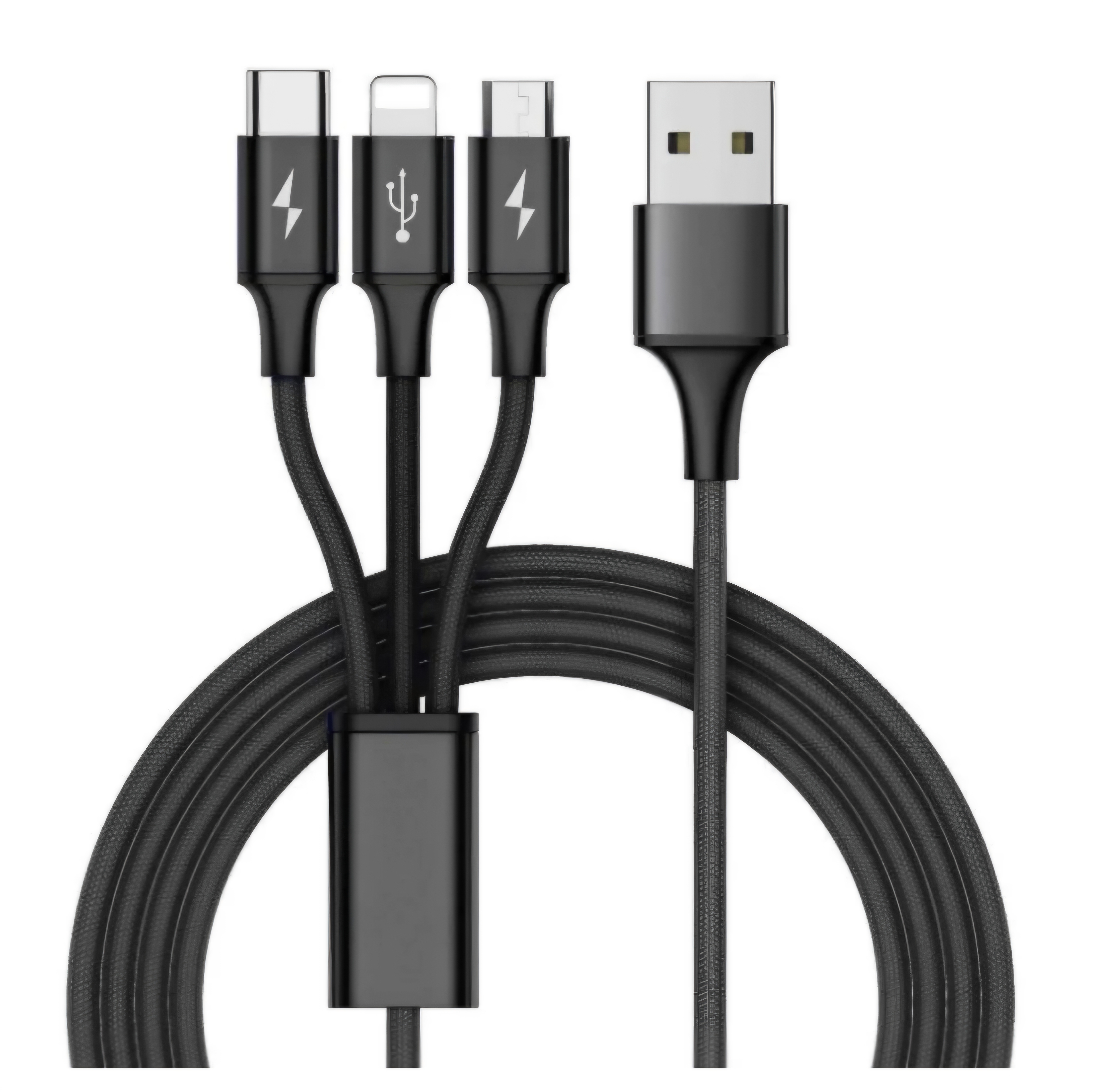 USB 3 Way IPhone, Android Charger for Iso, Type C, and Micro Usb "BLACK"