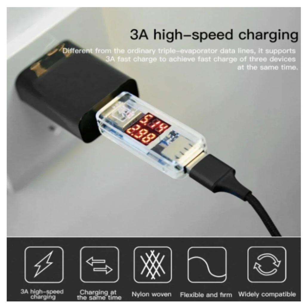 USB 3 Way IPhone, Android Charger for Iso, Type C, and Micro Usb "BLACK"