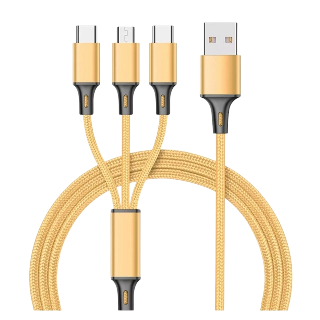 USB 3 Way IPhone, Android Charger for Iso, Type C, and Micro Usb "GOLD"