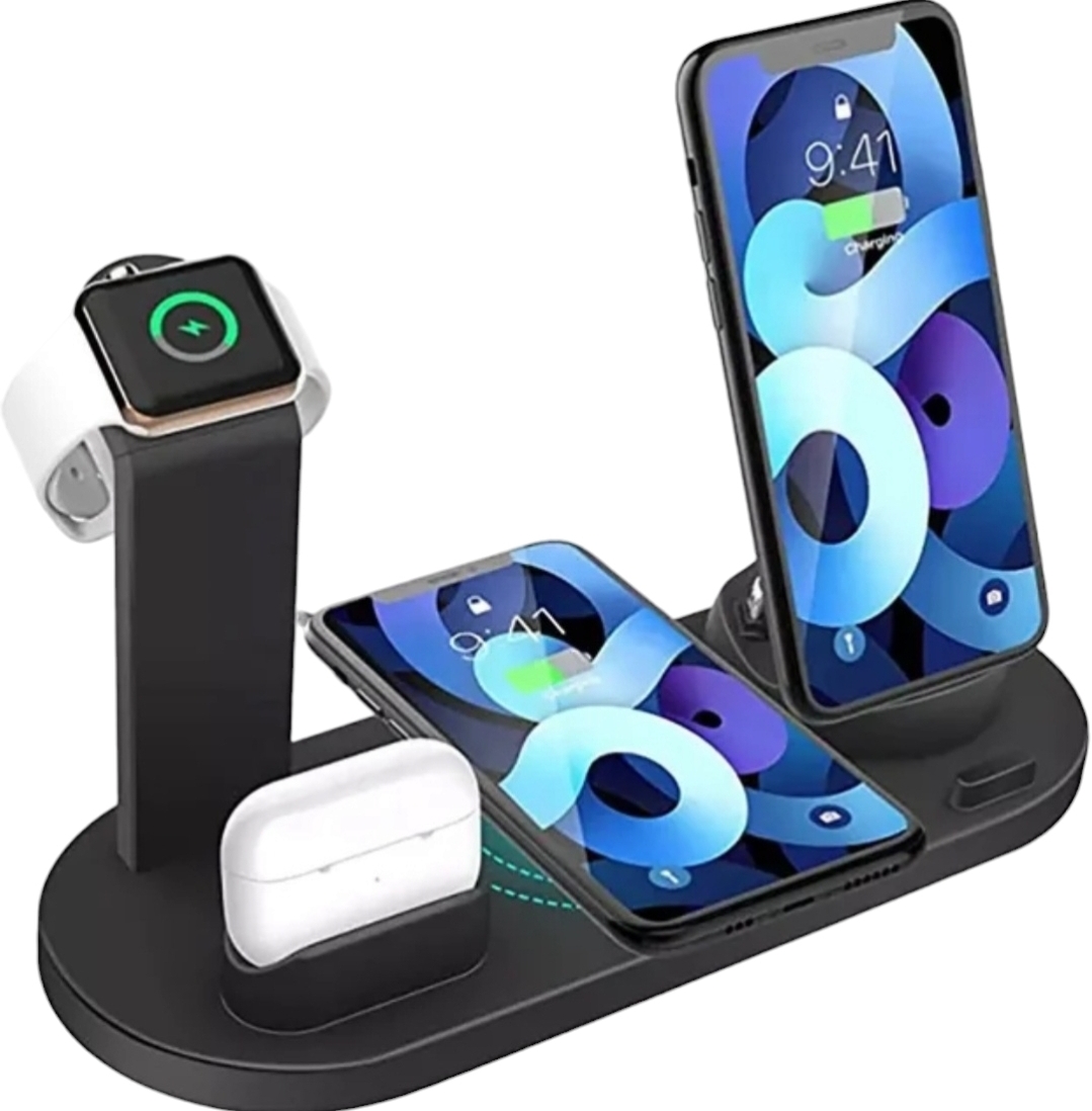 6-in-1 Charging Docking Hub (iPhone, Android, USB, Type-C, Micro-USB, Apple Watch) BLACK